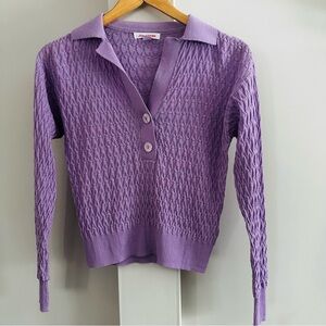 LAVENDER CABLE KNIT POLO  Lightweight Longsleeve Preppy Sz XL